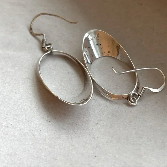 Vintage Sterling Silver Oval Drop Earrings 925 - Picture 3 of 15